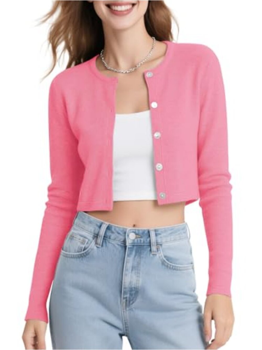 Cropped Cardigan Sweater Long Sleeve Button Up Shrug for Dresses
